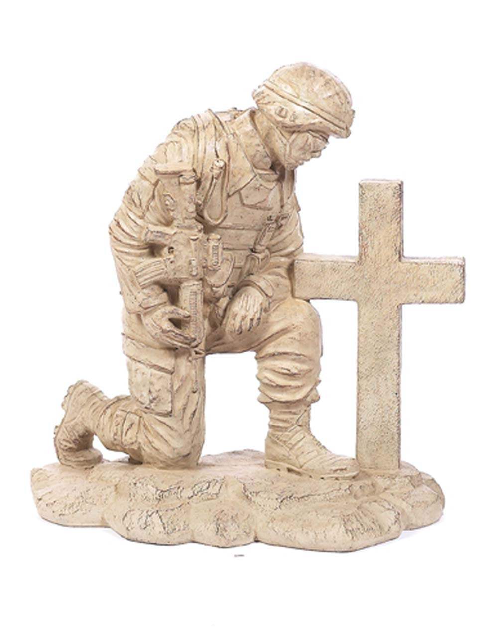 Kneeling Soldier at Cross 22" tall