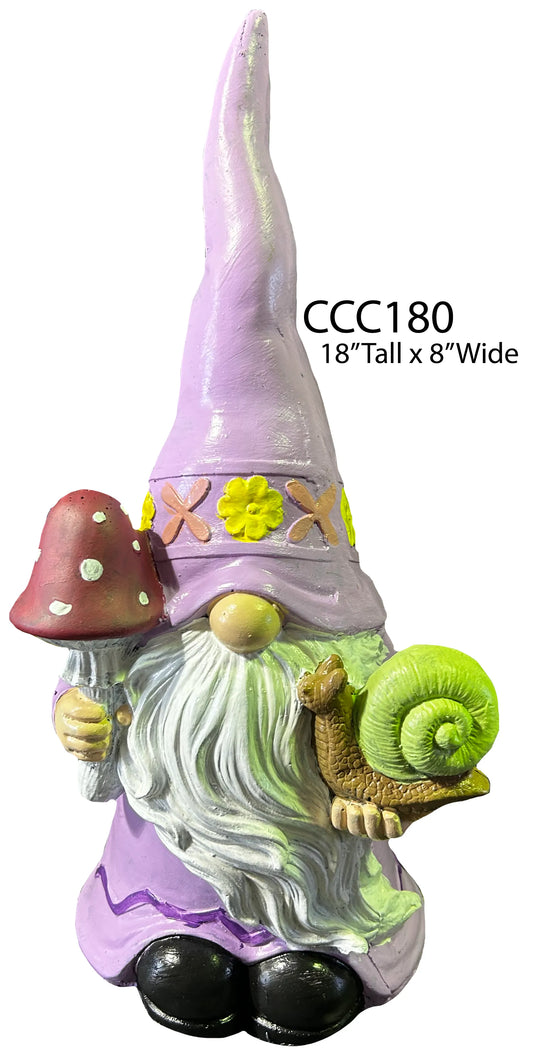 Gnome with Snail and Mushrooms 18" tall